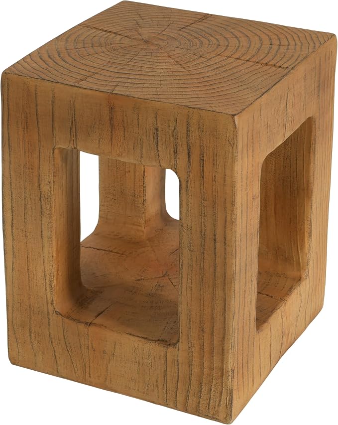 Christopher Knight Home Gogan 20.08" H Lightweight Concrete Outdoor Side Table, Square MGO Patio End Table, Wood-Like Texture Coffee Table, No Assembly Garden Plant Stand Indoor/Outdoor, Light Brown