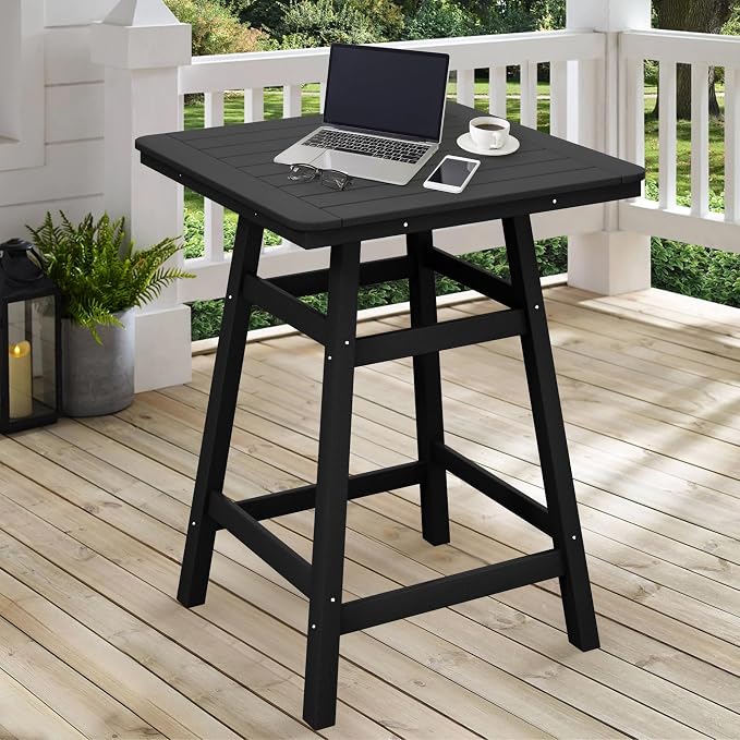 Costaelm Outdoor Bar Table, 37" Counter Height Square Patio Cocktail Bar Table with Umbrella Hole, Patio Bistro Dining Pub Table for Front Porch Deck Backyard Garden, Black