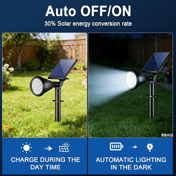 Solar Spot Lights Outdoor Waterproof IP65, Flag Landscape Spotlights | 2 Pack 4 Lighting Modes Solar Powered Spotlights Auto On/Off,Solar Garden Yard Pathway Wall Uplights for Outside,Cool White