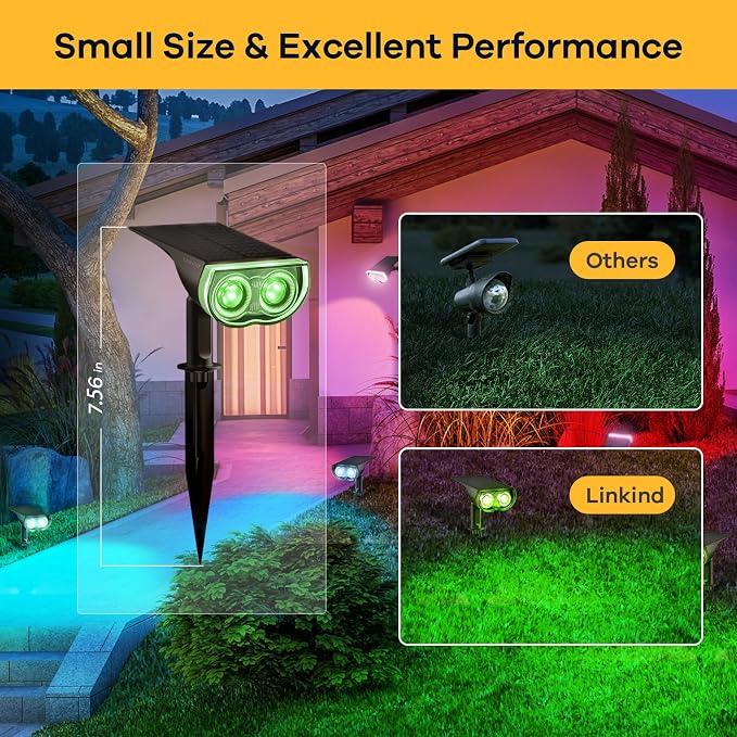 Linkind RGB Solar Spotlights Outdoor Waterproof 9 Modes Multicolor 10 Pack | StarrayS Mini, 9 Color Changing Modes, IP65, Adjustable Head, for Holiday House Decor Landscape Garden Yard Tree Flag Patio