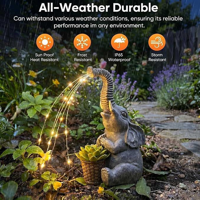 Lyeasw Solar Elephant Statue Lights, Good Luck Gift for Mom, Dad & Grandma, 10.5 Inch Outdoor Elephant Garden Decor for Yard, Porch or Patio, Birthday & Housewarming Gift
