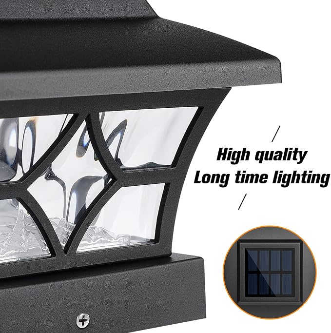 VOLISUN Solar Post Cap Lights Outdoor, Solar Powered Fence Cap Lights for 4x4 Vinyl/Wood, Black Waterproof Solar Deck Post Light 8Pack Cool/Warm for Garden Patio Porch
