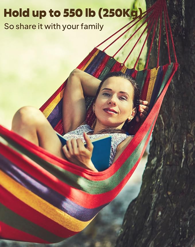 ANYOO Cotton Hammocks Portable Hammock with Tree Straps Easy Setup Indoor/Outdoor Hanging Bed 550lb Capacity Perfect for Backyard Camping Travel