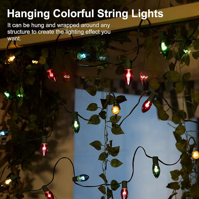 TIORIY Christmas Lights Outdoor 20 Pathway Lights - 24.2ft Multicolor Walkway Light with Stakes, C9 Driveway Light for Outside Yard Garden, Extendable for Xmas Holiday Decorations, 20 Lights