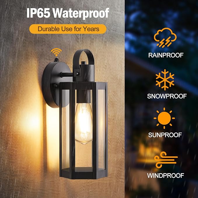 EJIAXIN Dusk to Dawn Outdoor Lighting Fixtures, 2 Pack Black Outdoor Lights | Waterproof Sconce Outside Lamp, Exterior Wall Sconce, Front Door Porch Wall Mount, Anti Rust Wall Lantern, for Garage Doorway