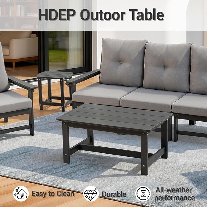 HDPE Outdoor Patio Furniture Set, 7 PCs All Weather Performance Patio Conversation Set w/Back and Seat Cushions, Free Combination Outdoor Furniture for Patio, Lawn, Poolside, Backyard, Grey