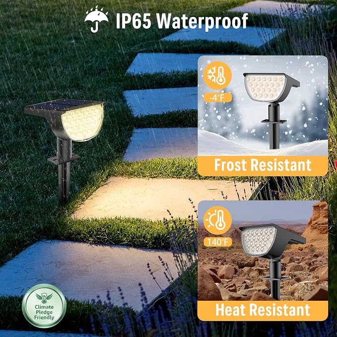 GKGG Solar Lights Outdoor Waterproof IP65, Solar Powered 76 LED 3 Lighting Modes Solar Spot Lights Outdoor for Yard Garden Landscape Pathway (Warm White, 4 Pack)