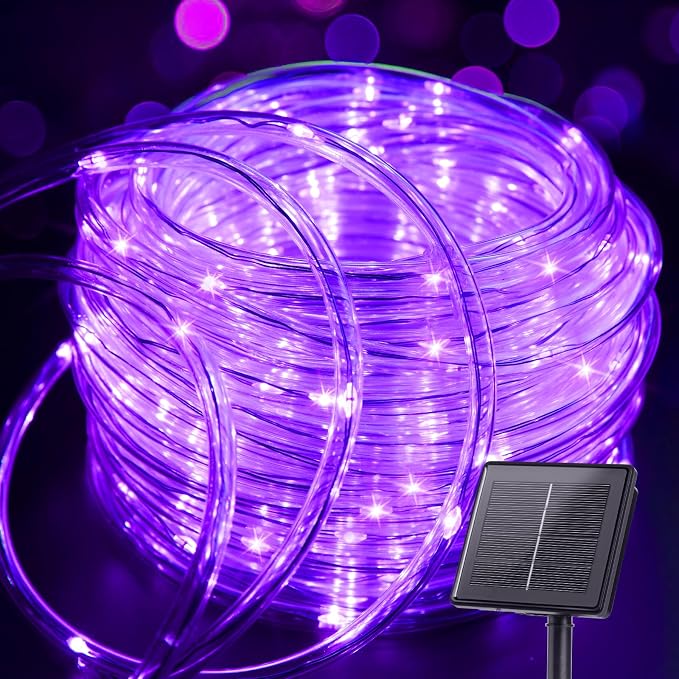 Brightown 39FT 100LED Halloween Solar Rope Lights, Purple | IP65 Solar Fairy Lights with 8 Lighting Modes, Halloween Decoration Outdoor for Party Garden Yard Holiday Tree Decoration