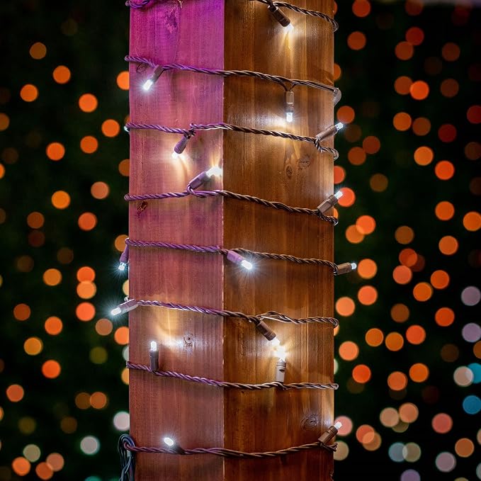 Novelty Lights 34ft 100 LED Pure White Christmas String Lights, Brown Wire