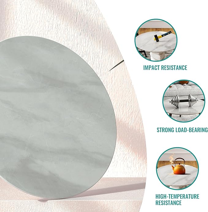 28" Round Tempered Glass Table Top, Marble Glass Surface Protector Heat & Scratch Resistant Multipurpose for Dining, Coffee, Restaurant, Office and End Table (Grey Marble Pattern, 28 Inch)