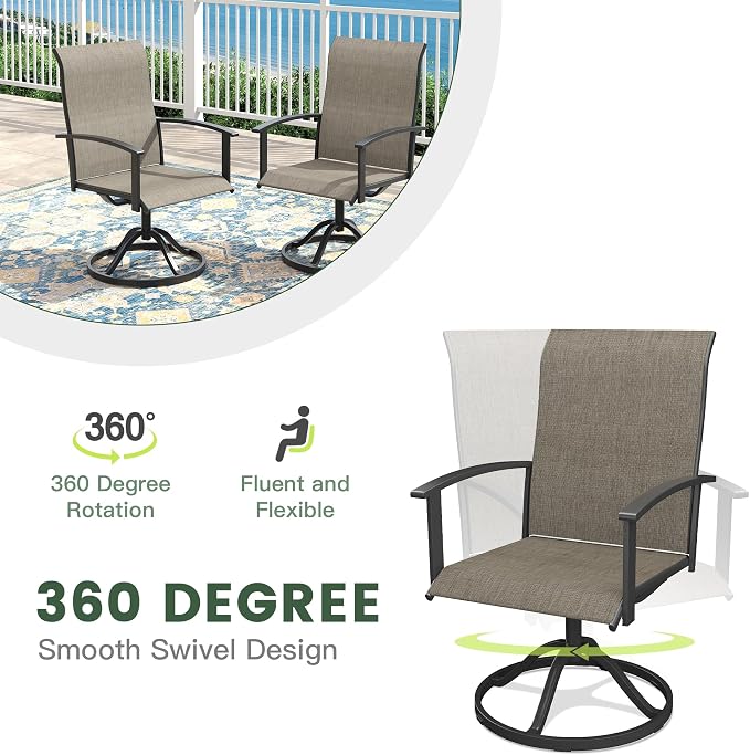 7 Pieces Patio Dining Set, Outdoor Furniture of 70.9" Rectangular Patio Table and Patio Swivel Chairs for Backyard Lawn Garden, Black Table and Mixed Brown Chairs