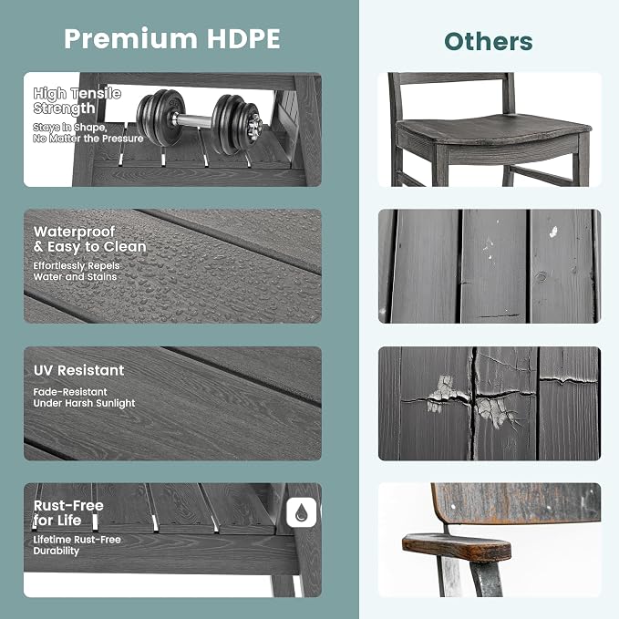 Pamapic 7 PCS Outdoor Dining Set, Spacious HDPE Outdoor Table and Chairs, Wood Grain Patio Furniture Sets with Elegant Armrest, All-Weather Outdoor Furniture with Umbrella Hole, Gray