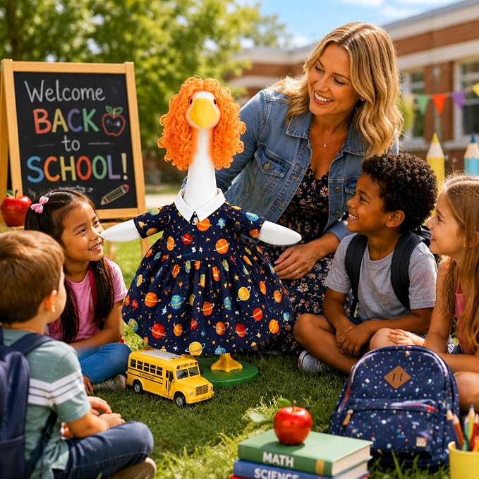 JcHrmers Back to School Porch Goose Outfits Teacher Goose Outfits Lawn Goose Clothes Fits 23" Cement Plastic Goose Statue for School Classroom Outdoor Garden Lawn Yard Patio Decor