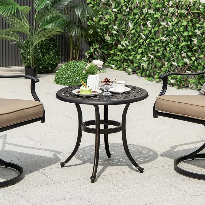 Tangkula 24 Inch Patio Side Table, Cast Aluminum End Table with Adjustable Footpads, Outdoor Small Coffee Table, Round Metal Patio Table for Poolside, Backyard, Balcony (1, Black)