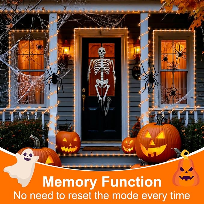 QITONG Orange Solar Halloween Lights, 66ft 200 LED Solar Rope Lights Outdoor, Fairy Lights in Clear Thin Tube with 8 Modes for Thanksgiving Fall Decor