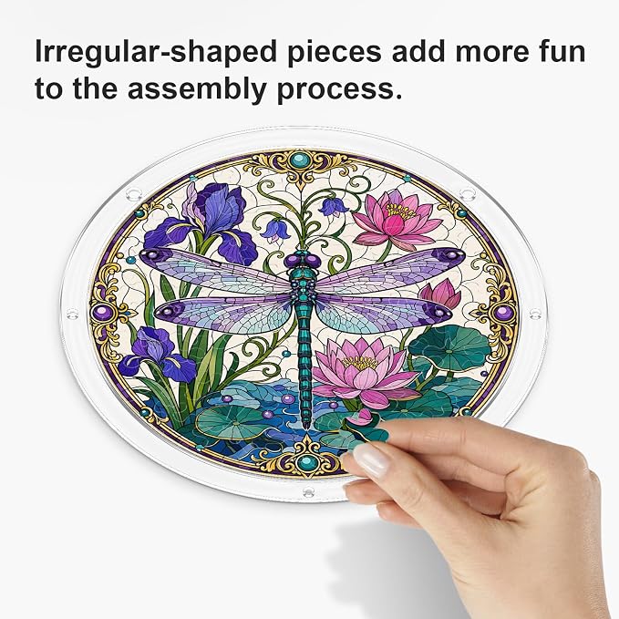 Acrylic Puzzle Suncatcher, Sun Catchers Puzzle for Window Hanging | 7.4 Inch Iris Dragonfly DIY Suncatcher Puzzle for Adults, Ideal Gifts for Women, Men, Wife, Mom, Home & Garden Decor