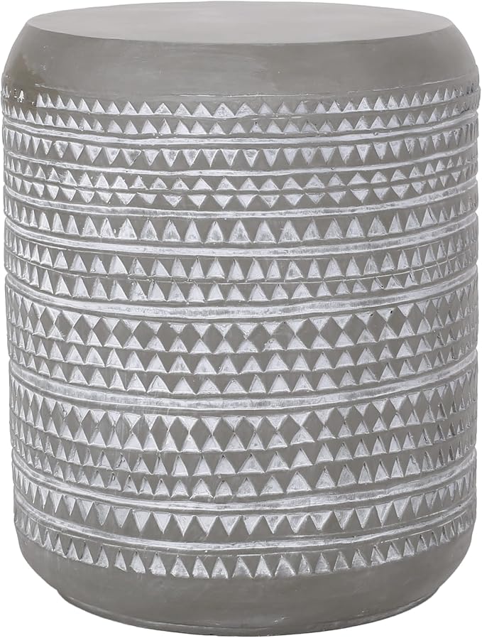 Outdoor Side Table 15.5" Cylindrical Shape Lightweight Concrete-Look Outdoor Indoor Accent Table Decorative Garden Stools, for Patio Porch Living Room, Grey