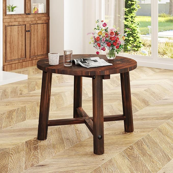Tangkula Outdoor Side Table, Patio End Table with Solid Wood Structure, Small Round Coffee Table for Garden, Deck, Poolside & Indoors (1, Brown)