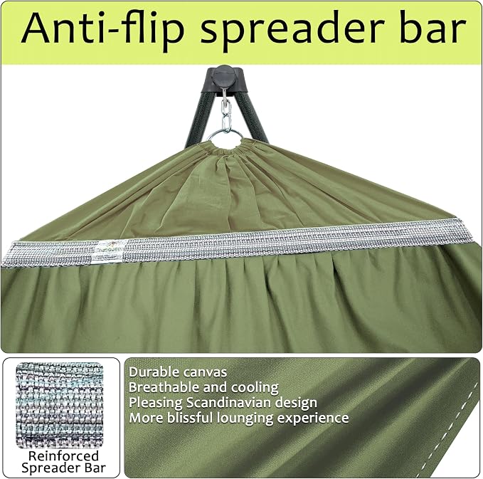 Tranquillo Sturdy Steel Hammock with Stand Premium Cotton Canvas Hammock, 600 lbs Capacity Hammock Stand Folding, Portable 30-Second Fold Unfold Hammock for Camping, Sage
