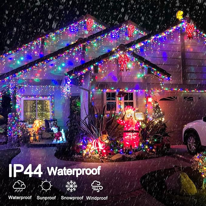 Colored Christmas Lights Outdoor 66ft 640 LED Icicle Lights for Outside | Connectable Clear Wire 8 Modes Timer Plug in Waterproof for House Xmas Yard Tree Eaves Party Holiday Decoration, Multicolor