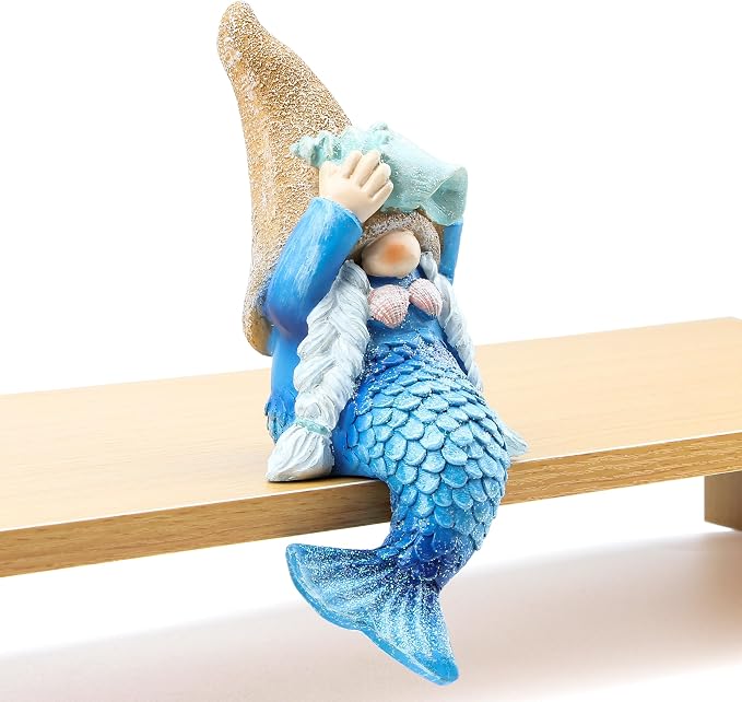 Mermaid Gnome Statue Garden Decor,Beach Gnomes Figurine for Outdoor Indoor | Garden Gnomes Outdoor Decor for Planter, Patio, or Yard ,7.8” Mermaid Gnomes Decor,Gnome Gifts Beach Decor for Home Bathroom