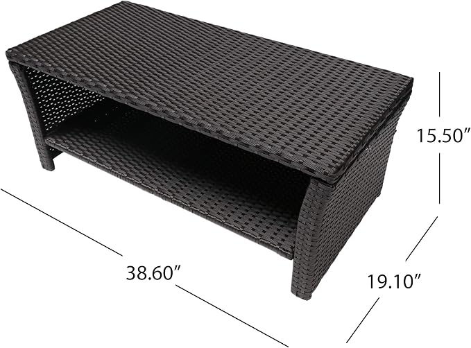 Christopher Knight Home Justin Outdoor Wicker Coffee Table, Brown, Black
