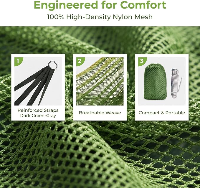 Haimoro Portable Outdoor Mesh Hammock | Includes Carry Bag, Carabiners Included
