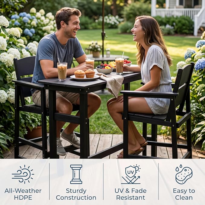 Outdoor Bar Table, HDPE Patio Pub Table, Weather-Resistant Tall Console Table for Backyard, Balcony & Garden, Durable All-Weather High Top Table, Easy Maintenance,Black