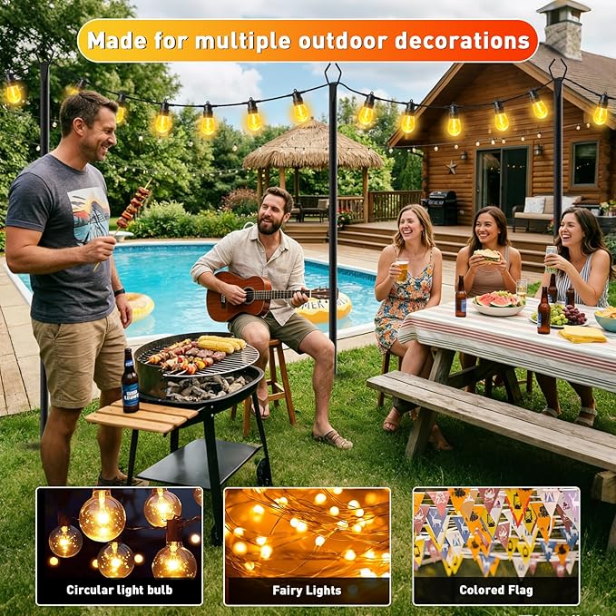 AHRLHR 8 Pack String Light Poles, Outdoor String Light Pole 10 ft Forked Metal Light Pole with Adjustable Outdoor Light Stand, Deck, Backyard, Garden, Wedding, Rustproof and Sturdy with Hooks.