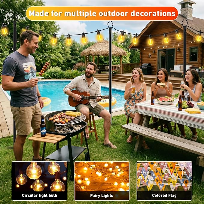 AHRLHR 10 Pack String Light Poles, Outdoor String Light Pole 10 ft Forked Metal Light Pole with Adjustable Outdoor Light Stand, Deck, Backyard, Garden, Wedding, Rustproof and Sturdy with Hooks.