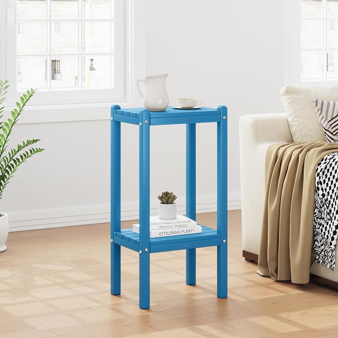 Costaelm Outdoor Side Table, 2-Tier Small Patio Coffee Tables for Outside, Outdoor End Tables for Patio, Adirondack Side Table for Outside, Outside Table for Pool, Porch, Garden, Pacific Blue