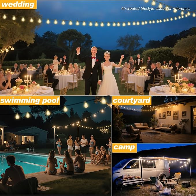 50FT LED Outdoor String Lights Waterproof, Edison Lights for Outside | with 27 Shatterproof Vintage Edison Bulbs Connectable Hanging Patio Lights for Yards Balcony Porch Bistro Garden Decor
