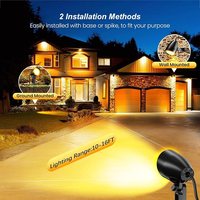 20W Outdoor Spotlight,IP66 Landscape Lighting for Yard, 2 Pack | 1880LM high brightness, CRI>80, 85% energy saving, 3-prong cord,plug and play,Ideal for yards, pathways, gardens, and patios