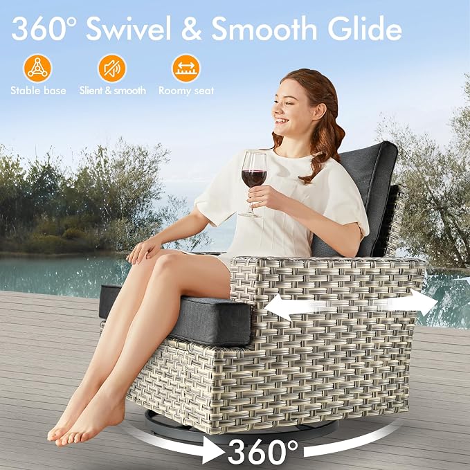 Patio Outdoor Furniture Set - All Weather Wicker Modular Sectional Sofa Couch,Patio Seating Outdoor Conversation Sets for Deck Yard Garden (Black, 8 Pcs w/Swivel Glider)