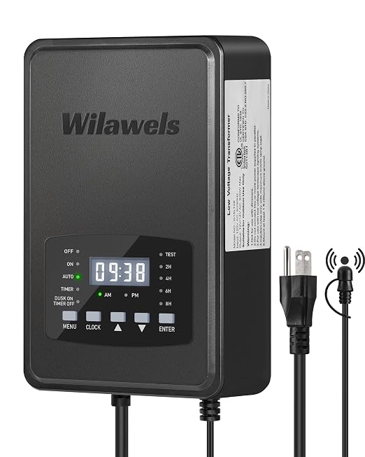 600W Low Voltage Landscape Transformer, Weatherproof Outdoor Low Voltage Transformer, 120V AC to 12/14V AC, Landscape Lighting Transformer with Timer and Photocell Sensor, ETL Listed D15LT06