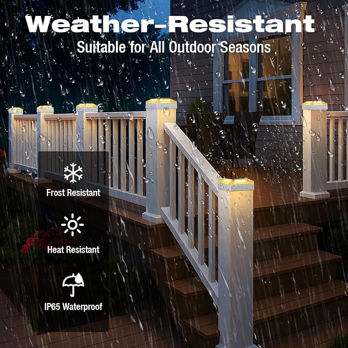 4x4 Solar Post Cap Lights Outdoor 6 Pack, 3 Color Modes/Dusk to Dawn/IP65 Waterproof, Fits 4x4 Vinyl/PVC Wood Posts Top, White LED Fence Topper Light for Deck, Porch, Backyard