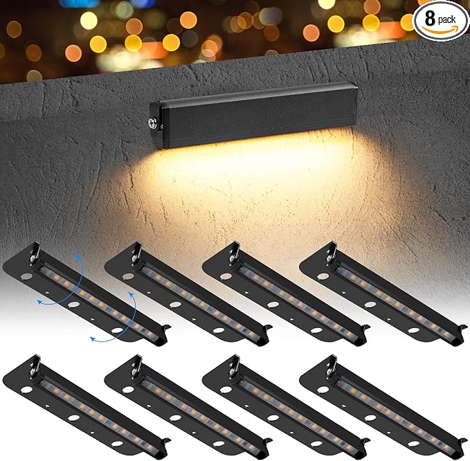Black 8-Pack 7inch 3W 2700K Soft White Hardscpe Lighting | 12V AC/DC Retaining Wall Lights,Low Voltage Landscape Lighting,Hardscape Paver Light,Outdoor Step Lights