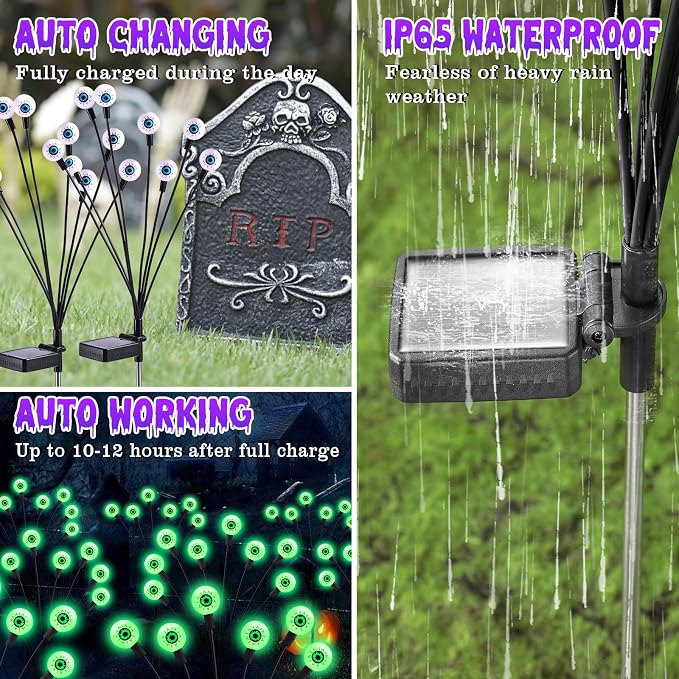 ASMAD Halloween Decorations Outdoor Solar Scary Eyeball Lights,4Pack 32LEDs | Halloween Lights, Halloween Decor, Green Eyeball Swaying Lights, Solar Path Lights Waterproof for Garden/Patio/Party Decor
