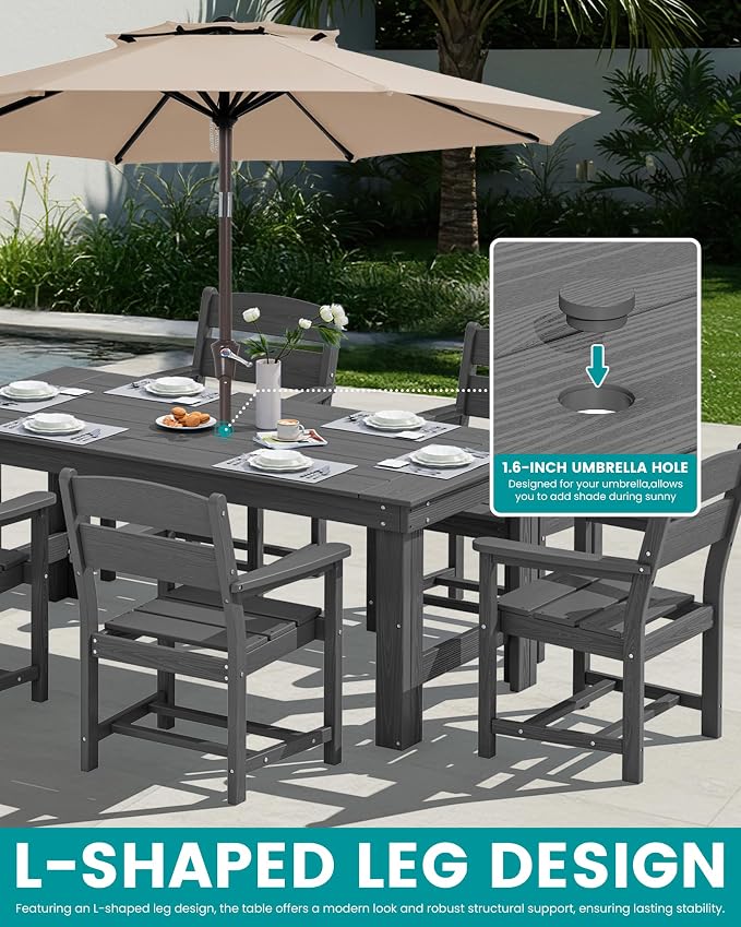 SERWALL HDPE Outdoor Dining Table and Chairs Set for 6 | with Oversized Chair Seat