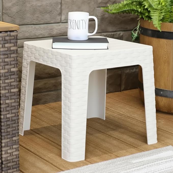 Sunnydaze Adirondack Small Outdoor Side Table for Balcony Essentials - Plastic Square End Table for Outside Patio - White