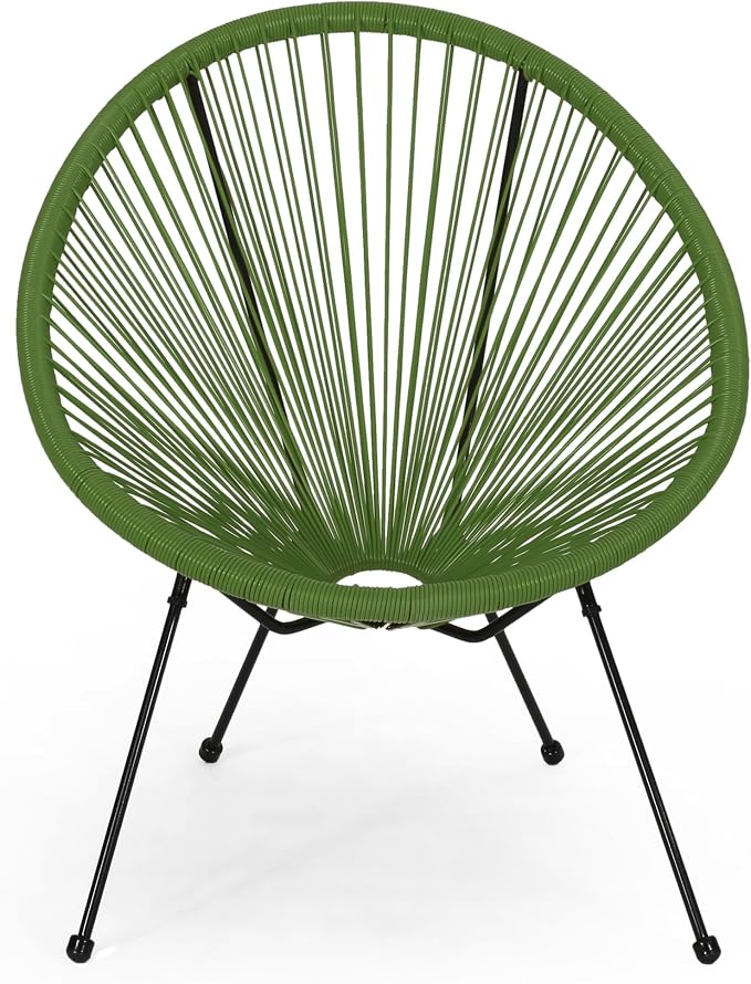 Christopher Knight Home Anson Faux Rattan Outdoor Papasan Chair Set of 2, Patio Accent Chair with Metal Frame, Hammock Weave Egg Chair, Lounge Chair Outdoor for Patio Furniture Set, Green