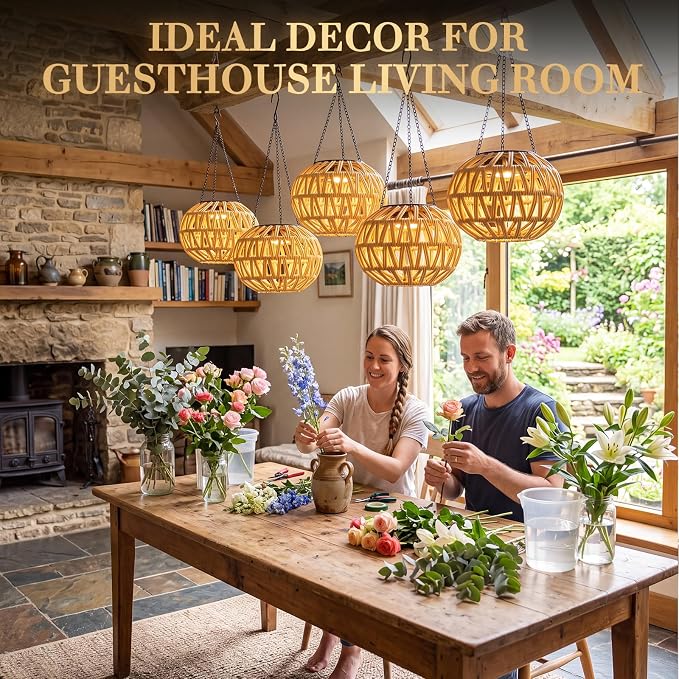 6 Pcs Solar Hanging Lanterns Outdoor Waterproof Decorative Lamp | Rattan Solar Lantern Lights, Gifts for Mom Grandma for Yard, Patio, Porch, Pathway, Deck, Lawn Decor