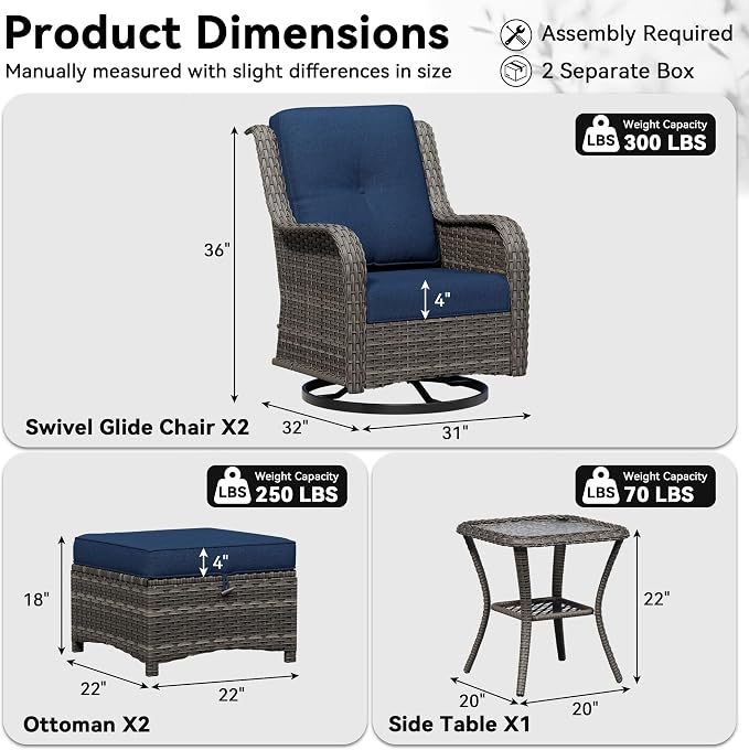 5 Piece Outdoor Wicker Patio Furniture Set, Outdoor Swivel Rocker Patio Chairs Set with Thickened Olefin Cushions, High Back and Deep Seating, Hand-Woven PE Rattan for Porch, Deck
