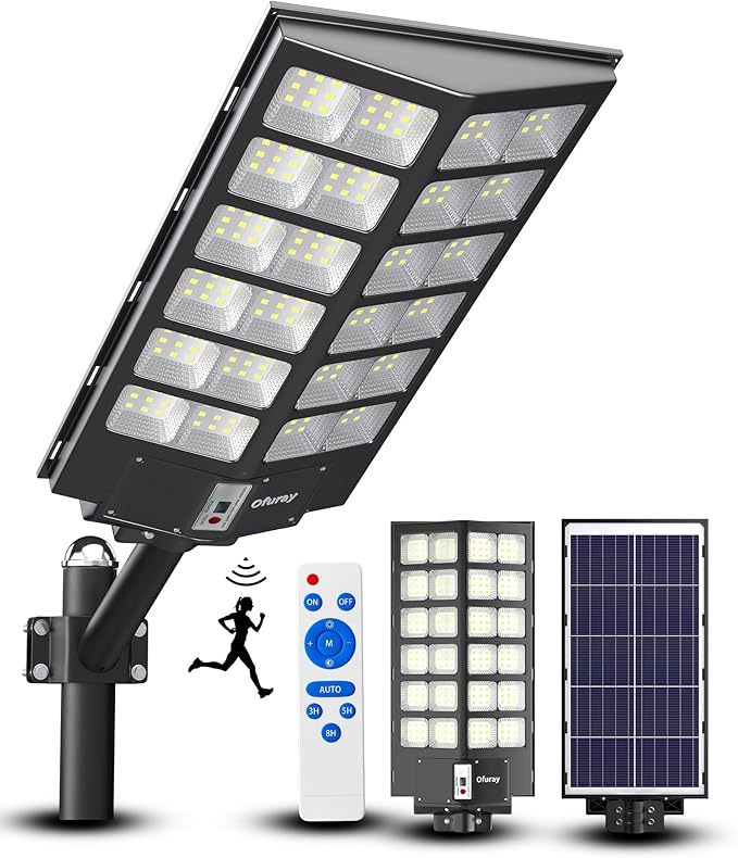 Solar Street Lights Outdoor,Of-9800W Commercial Parking Lot Light | Solar Flood Light, LED Area Light with Motion Sensor, Dusk to Dawn, Remote Control for Security Lighting in Streets, Barns