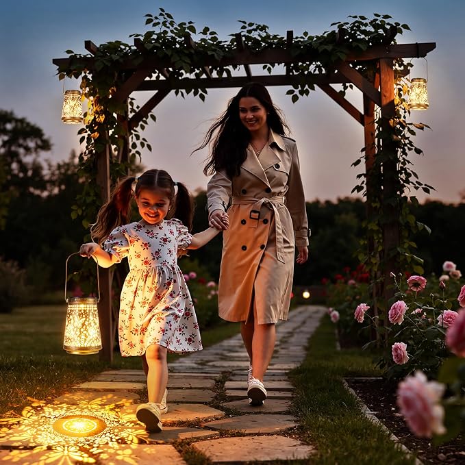 2 Pack Solar Lanterns Outdoor Waterproof, Birthday Gifts for Women Mom | Hollow-Out Metal Butterflies Lantern, 2 Lighting Modes, Outside Hanging Solar Lights for Christmas Decorations, Garden Decor