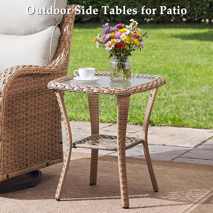 Luxury High Back Patio Furniture Set with 6-Inch Thick Cushions, 6-Pieces Outdoor Furniture with Swivel Chairs &Side Table, Wicker Conversation Set for Porch, Balcony, Deck and Yard, Yellow/Beige