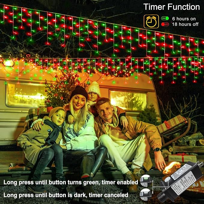 Red and Green Christmas Lights 33ft 400 LED Icicle Lights for Outside House | Connectable Twinkle String Lights with 8 Modes Timer Waterproof for Eaves Window Party Holiday Patio Yard Home Decorations