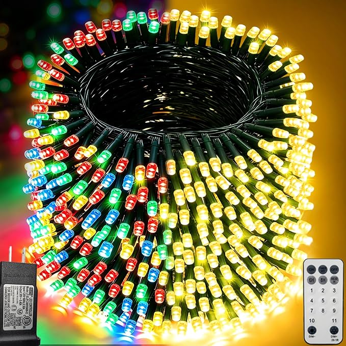500 LED Color Changing String Lights with Remote, 164 ft | Green Wire Warm White to Multicolor Christmas Lights Plug in, 11 Modes Waterproof Twinkle Fairy Lights Indoor Outdoor Decor