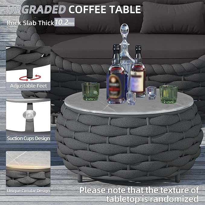 TWT Outdoor Patio Furniture Set-6 Pieces Aluminum Sectional Sofa, Metal Patio Conversation Set with Threeseat & Armchair, Textile Rope and Coffee Table, Dark Grey