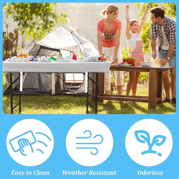 5 Foot Folding Ice Cooler, Outdoor Buffet Cold Food Keeper with Drain Hose, Foldable Beverage Cooler Buffet Salad Serving Chill Table for Party, Picnic, BBQ, Camping